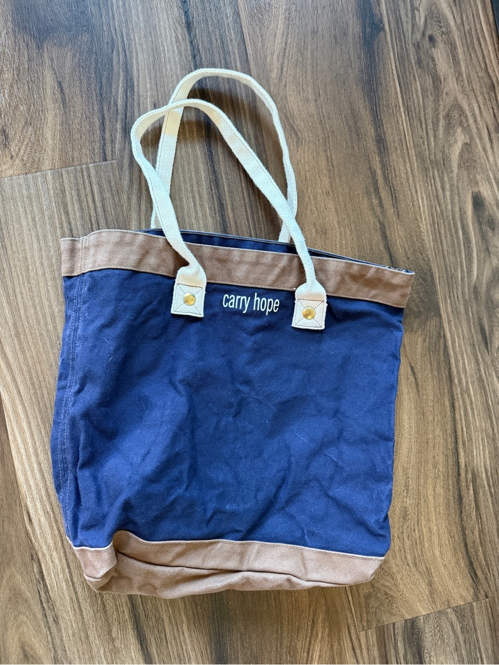 Carry Hope Navy Canvas Tote with Tan Trim